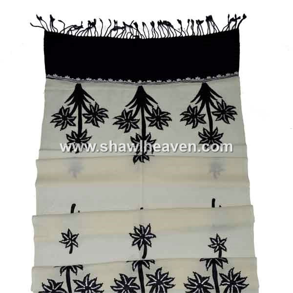 Black white antique kashmiri embroidery shawl scarf